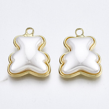 Alloy Pendants, with Imitation Pearl ABS Plastic, Bear, Cadmium Free & Lead Free, Light Gold, Creamy White, 18x15x7mm, Hole: 1.6mm