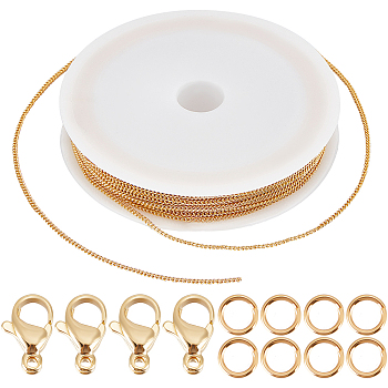 DIY Chain Bracelet Necklace Making Kit, Including Brass Curb Chains, 304 Stainless Steel Lobster Claw Clasps & Jump Rings, Real 18K Gold Plated, Chain: 10M/set