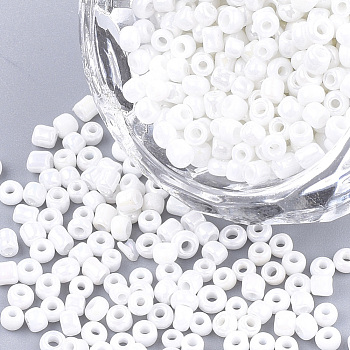 Opaque Glass Seed Beads, Rainbow Plated, Round, White, 2mm, Hole: 1mm, about 30000pcs/bag