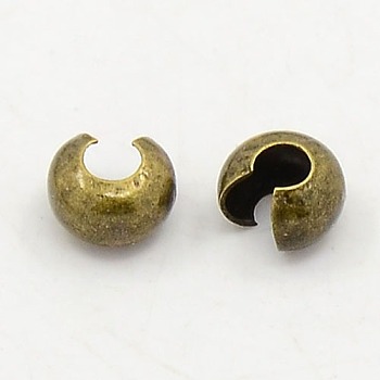 Brass Crimp Beads Covers, Nickel Free, Antique Bronze Color, Size: About 4mm In Diameter, Hole: 1.5~1.8mm