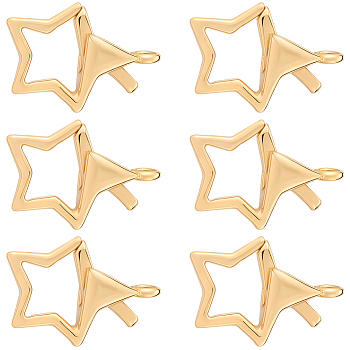 8Pcs Brass Lobster Claw Clasps, Nickle Free, Star, Real 18K Gold Plated, 15.1x11.2x4.5mm, Hole: 1.6mm