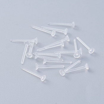 Eco-Friendly Plastic Stud Earring Findings, Flat Round, Clear, 12x3mm, Pin: 0.8mm, about 10000pcs/bag