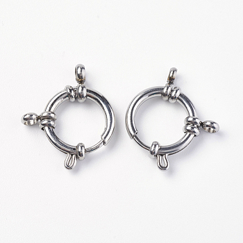 304 Stainless Steel Smooth Surface Spring Ring Clasps, Stainless Steel Color, 19x17x4mm, Hole: 3mm