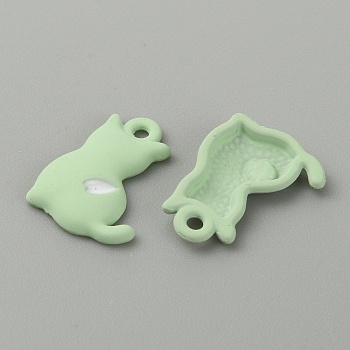 Spray Printed Alloy Pendants, Cat Charm, Pale Green, 15.5x11.5x2.5mm, Hole: 1.5mm