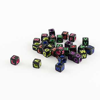 Initial Acrylic Beads, Craft Style, Cube, Midnight Blue, 6x6x6mm, Hole: 3mm, about 3100pcs/500g