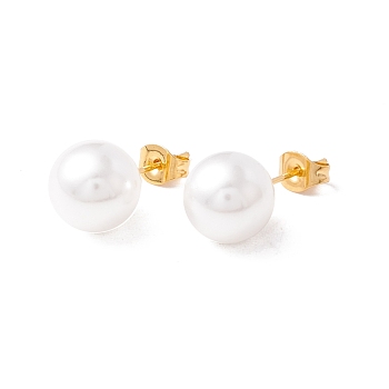 6 Pair Shell Pearl Round Ball Stud Earrings, 304 Stainless Steel Post Earrings for Women, White, Golden, 22x10mm, Pin: 1mm
