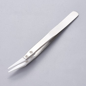 Stainless Steel Beading Tweezers, with Porcelain, Stainless Steel Color, 12.5~12.6x1.05cm