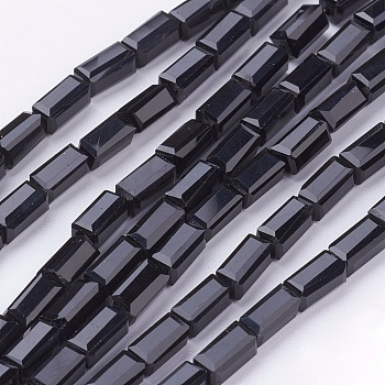 Opaque Glass Beads Strands, Faceted, Cuboid, Black, 7x3x3mm, Hole: 1mm, about 80pcs/strand, 52cm
