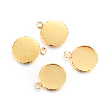 Rack Plating 304 Stainless Steel Pendant Cabochon Settings, Plain Edge Bezel Cups, Flat Round, Real 24K Gold Plated, 20x16x2mm, Hole: 2.2mm