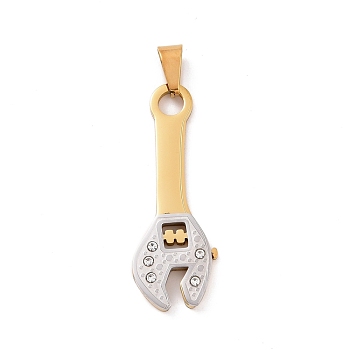 Ion Plating(IP) 304 Stainless Steel Manual Polishing Pendants, Wrench, Golden & Stainless Steel Color, 45x16x3.5mm, Hole: 4.5x7.5mm