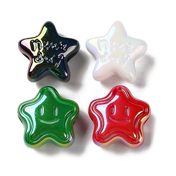 Opaque Acrylic Beads, Horizontal Hole, Star with Smiling Face, Mixed Color, 18x18x9.5mm, Hole: 3.5mm