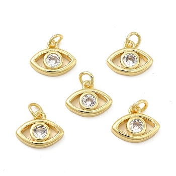 Brass Micro Pave Cubic Zirconia Charms, with Jump Ring, Eye Charm, Golden, 10.5x13.5x3mm, Hole: 3.3mm