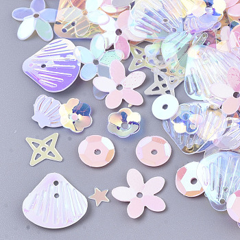 Ornament Accessories, PVC Plastic Paillette/Sequins Beads, Mixed Shapes, Pink, 4~11x4~12x0.4~1.5mm, Hole: 0.9~1.4mm