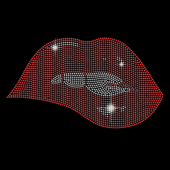Sexy Lip Glass Hotfix Rhinestone, Iron on Appliques, Costume Accessories, for Clothes, Bags, Pants, Red, 297x210mm