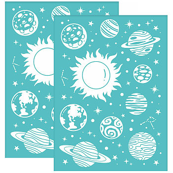 Self-Adhesive Silk Screen Printing Stencil, for Painting on Wood, DIY Decoration T-Shirt Fabric, Turquoise, Planet Pattern, 195x140mm
