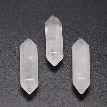 Natural Quartz Crystal Double Terminated Point Beads, Healing Stones, Reiki Energy Balancing Meditation Therapy Wand, for Wire Wrapped Pendants Making, No Hole/Undrilled, 30~33x9x9mm