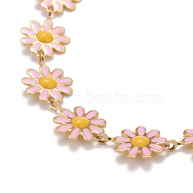 Enamel Daisy Link Chain Necklace(NJEW-P220-01G-05)-2