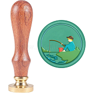 Brass Wax Seal Stamp with Handle, for DIY Scrapbooking, Fishing Theme Pattern, 89x30mm(AJEW-WH0184-1004)