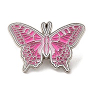 Pink Series Enamel Pins, Platinum Tone Alloy Brooches for Clothes Backpack Women, Butterfly, 23.5x35.5x1.5mm(JEWB-M029-03A-P)
