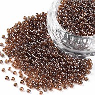 12/0 Grade A Round Glass Seed Beads, Transparent Colours Lustered, Dark Goldenrod, 12/0, 2x1.5mm, Hole: 0.3mm(SEED-Q011-F524)