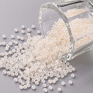 12/0 Grade A Round Glass Seed Beads, Ceylon, Floral White, 2x1.5mm, Hole: 0.7mm, about 5388pcs/50g(X-SEED-N001-B-332)