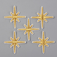 Computerized Embroidery Cloth Iron on/Sew on Patches, Appliques, Costume Accessories, Eight Pointed Star, Gold, 50x49x2mm(X-DIY-S040-023B)