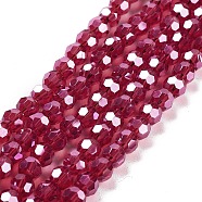 Electroplate Transparent Glass Beads Strands, Faceted, Round, Pearl Luster Plated, FireBrick, 6mm, Hole: 1mm, about 98~100pcs/strand, 20.39~20.59 inch(51.8~52.3cm)(EGLA-A035-T6mm-A07)