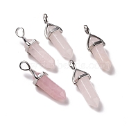 Natural Rose Quartz Pendants, Faceted, with Platinum Tone Brass Findings, Lead free & Cadmium Free, Bullet, 27~30x9~10x7~8mm, Hole: 4x3mm(G-K329-52P)