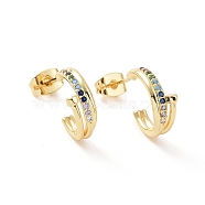 Colorful Cubic Zirconia C-shape Stud Earrings, Brass Jewelry for Women, Golden, 13x14x5mm, Pin: 0.7mm(EJEW-P224-06G)