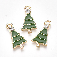 Alloy Pendants, Cadmium Free & Lead Free, with Rhinestone and Enamel, Christmas Tree, Crystal, Light Gold, Green, 21x11x3mm, Hole: 2mm(X-ENAM-S115-082)