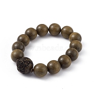 Natural Wood Round Round Beaded Stretch Bracelets, Chinese Character Lucky Bracelet for Women, Coffee, Inner Diameter: 2-3/4 inch(7cm)(BJEW-H566-06)