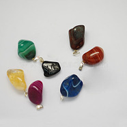 Mixed Gemstone Pendants, with Brass Clasps, about 16~31mm long, 13~18mm wide, 6~15mm thick, hole: 5x2mm(G-R119)