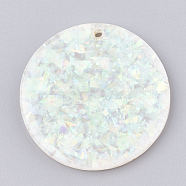 Resin Pendants, with Paillette, Flat Round, Light Cyan, 35x3.5mm, Hole: 1.5mm(CRES-T008-22)