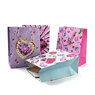 4 Colors Valentine's Day Love Paper Gift Bags, Rectangle Shopping Bags, Wedding Gift Bags with Handles, Mixed Color, Diamond, Unfold: 23x18x10.3cm, Fold: 23.3x18x0.4cm(CARB-D014-01G)