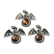 Natural Tiger Eye Big Pendants, Dragon Charms, with Rack Plating Antique Silver Tone Alloy Findings, Cadmium Free & Lead Free, 49x56x12mm, Hole: 6~6.5mm(G-B033-07U)