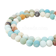 Frosted Natural Flower Amazonite Bead Strands, Round, 8mm, Hole: 1mm, about 47~49pcs/strand, 14.9~15.6 inch, 1strand/set(G-PH0028-8mm-03)