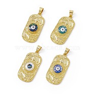 Natural Shell Pendants, Oval Charms with Evil Eye, Dyed, with Rack Plating Golden Tone Brass Findings, Long-Lasting Plated, Mixed Color, 36x17x4mm, Hole: 6x4mm(KK-M234-01G)