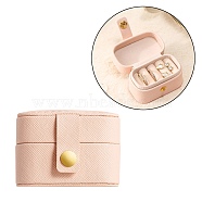4-Slot Oval Mini PU Leather Rings Organizer Box with Snap Button, Portable Travel Jewelry Case for Rings, Pink, 6.5x3.9x4.7cm(PW-WG20937-02)
