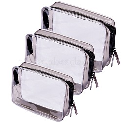 3Pcs 3 Style Portable Plastic Laser Transparent Cosmetic Storage Bags, with Zipper & Belt, Rectangle, Black, 10.4~13.4x17~22x0.9~1.2cm, 1pcs/style(ABAG-SZC0007-07)