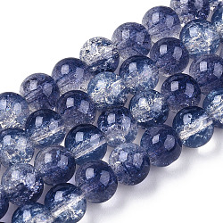 Transparent Crackle Baking Painted Glass Beads Strands, Imitation Opalite, Round, Slate Blue, 8.5x7.5mm, Hole: 1.5mm, about 107~109pcs/strand, 30.71 inch~31.30 inch(78~79.5cm)(X1-DGLA-T003-01A-02)