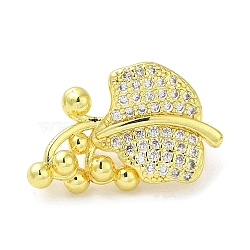 Rack Plating Brass Micro Pave Clear Cubic Zirconia Twister Clasps, Cadmium Free & Lead Free, Long-Lasting Plated, Leaf, Golden, 16x25.5x10.5mm, Inner Diameter: 6.5x6.5mm(KK-F863-03G)