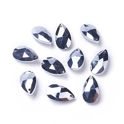 Faceted Glass Pendants, teardrop, Silver, 15x9.5x5.5mm, Hole: 1mm(GLAA-F069-S-B08)