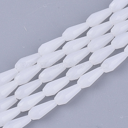 Glass Beads Strands, Imitation Jade, Faceted, Teardrop, White, 9~10x4mm, Hole: 1mm, about 70~72pcs/Strand, 63~67cm(GLAA-T009-003A)