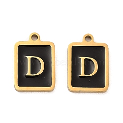 304 Stainless Steel Pendants, with Enamel, Rectangle with Letter Charm, Golden, Letter D, 17.5x12x1.5mm, Hole: 1.5mm(STAS-K265-11G-D)