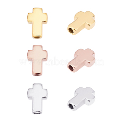 6Pcs 3 Colors 304 Stainless Steel Beads, Large Hole Beads, Cross, Mixed Color, 14x10x4mm, Hole: 2.5mm, 2pcs/color(STAS-DC0001-95)