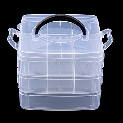 (Defective Closeout Sale: Cracks) 14 Grids Plastic Handled Organizers, 3-Tier Square Grid Bead Containers, Clear, 14.5x14.5x12cm(AJEW-XCP0002-55)