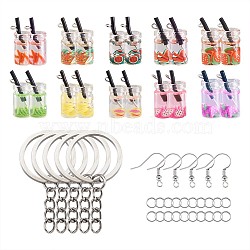 DIY Jewelry Sets Making, with Glass Bottle Pendants, Iron Keychain Ring & Jump Rings, Brass Earring Hooks, Mixed Color, 25~28x10mm, hole: 1.8mm, 10colors, 3pcs/color, 30pcs/set(DIY-TA0002-72)
