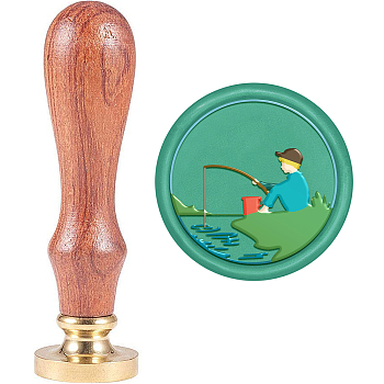 Brass Wax Seal Stamp with Handle, for DIY Scrapbooking, Fishing Theme Pattern, 89x30mm