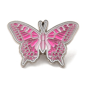 Pink Series Enamel Pins, Platinum Tone Alloy Brooches for Clothes Backpack Women, Butterfly, 23.5x35.5x1.5mm