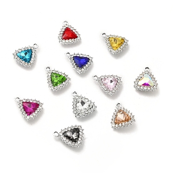 Alloy Glass Pendants, Crystal Rhinestone Triangle Charm, Platinum, Mixed Color, 18.5x15.5x5.5mm, Hole: 2.2mm
